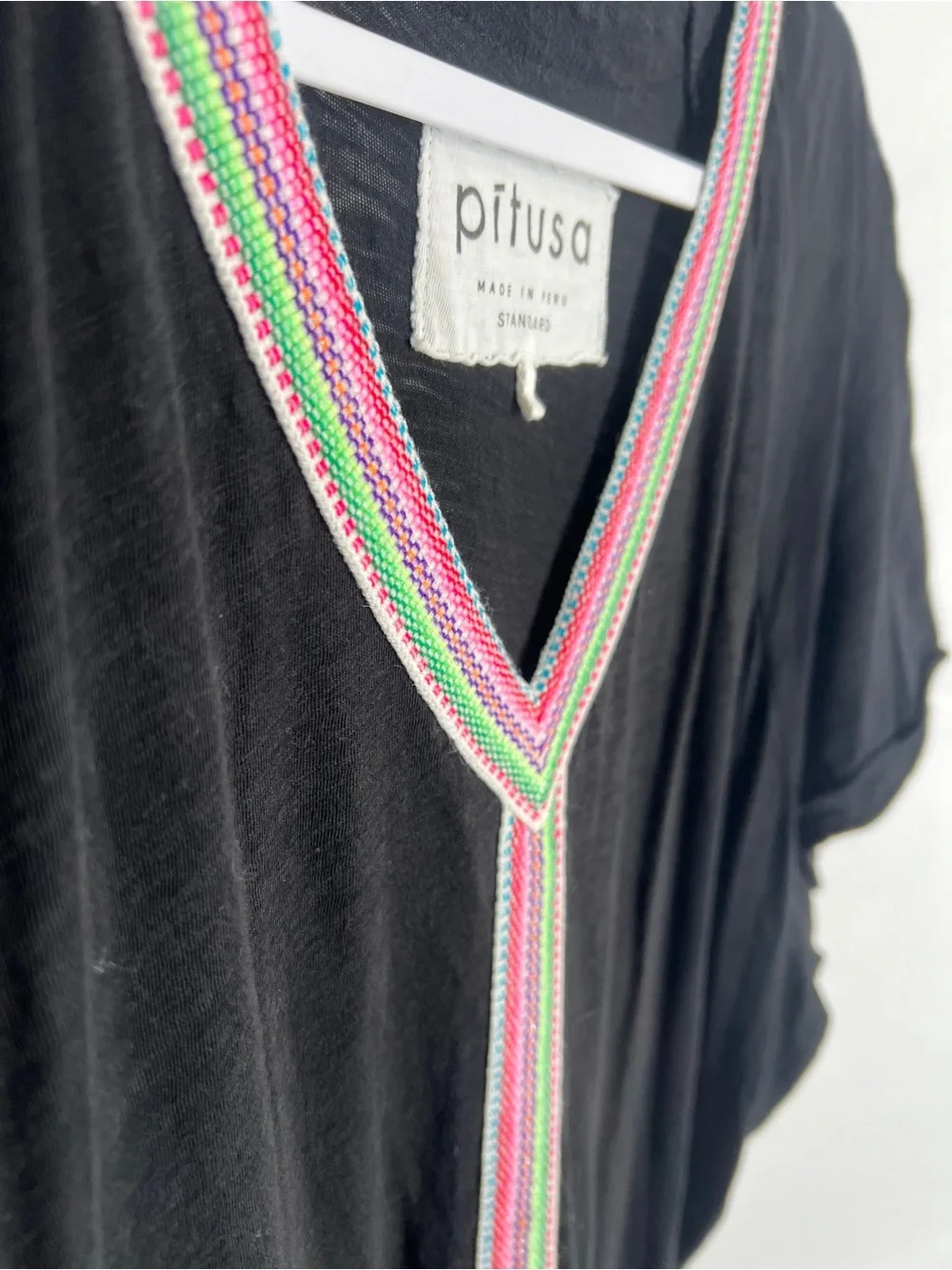 Pitusa Pima Mini Abaya Black Inca Trim Dress Swim Cover Up Standard